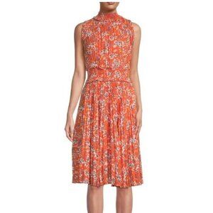 Nanette Lepore Orange Floral Allover Pleated Midi Dress Womens Size: 2- NWT